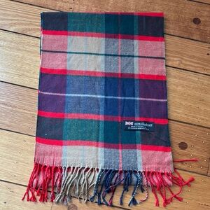 Cashmere long scarf plaid with fringe made in Scotland bold colors ~12”x68”